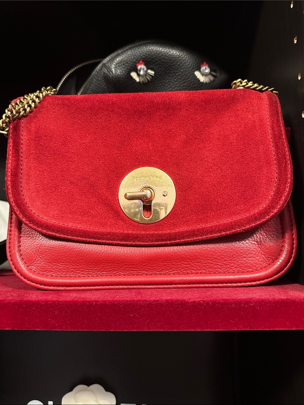 See by Chloe red suede leather flap chain bag